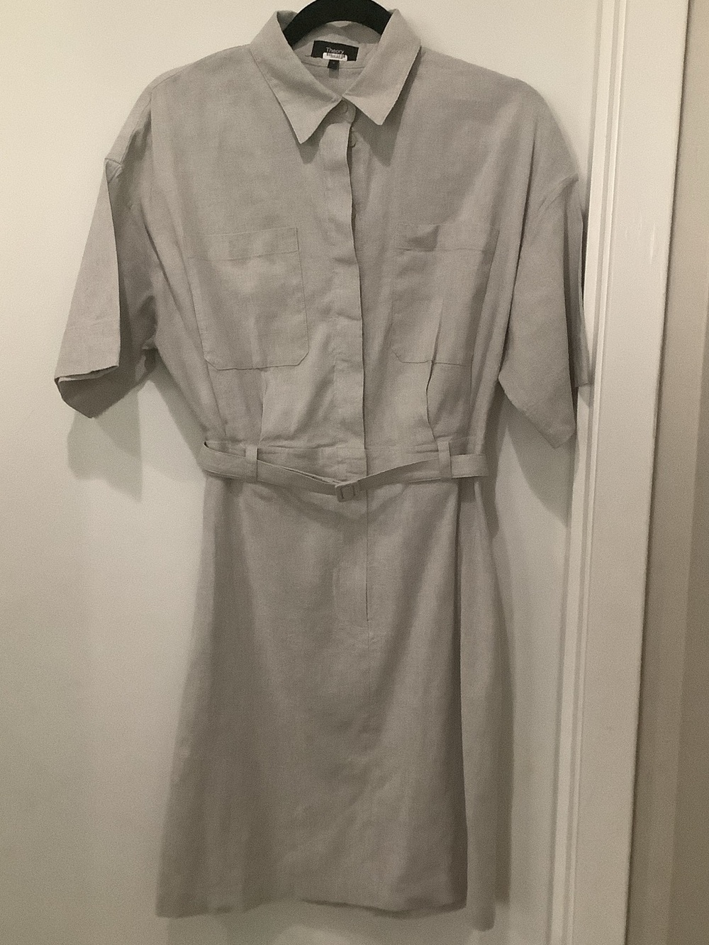 Theory Light Gray Midi Shirt Dress with Belt